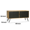 Tv Entertainment Unit With 2 Doors And Wooden Frame, Oak Brown And Black Brown Solid Wood