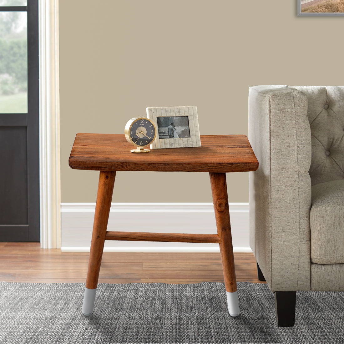 18 Inch Rectangular Acacia Wooden Side Table With Angled Legs, Warm Brown Brown Solid Wood