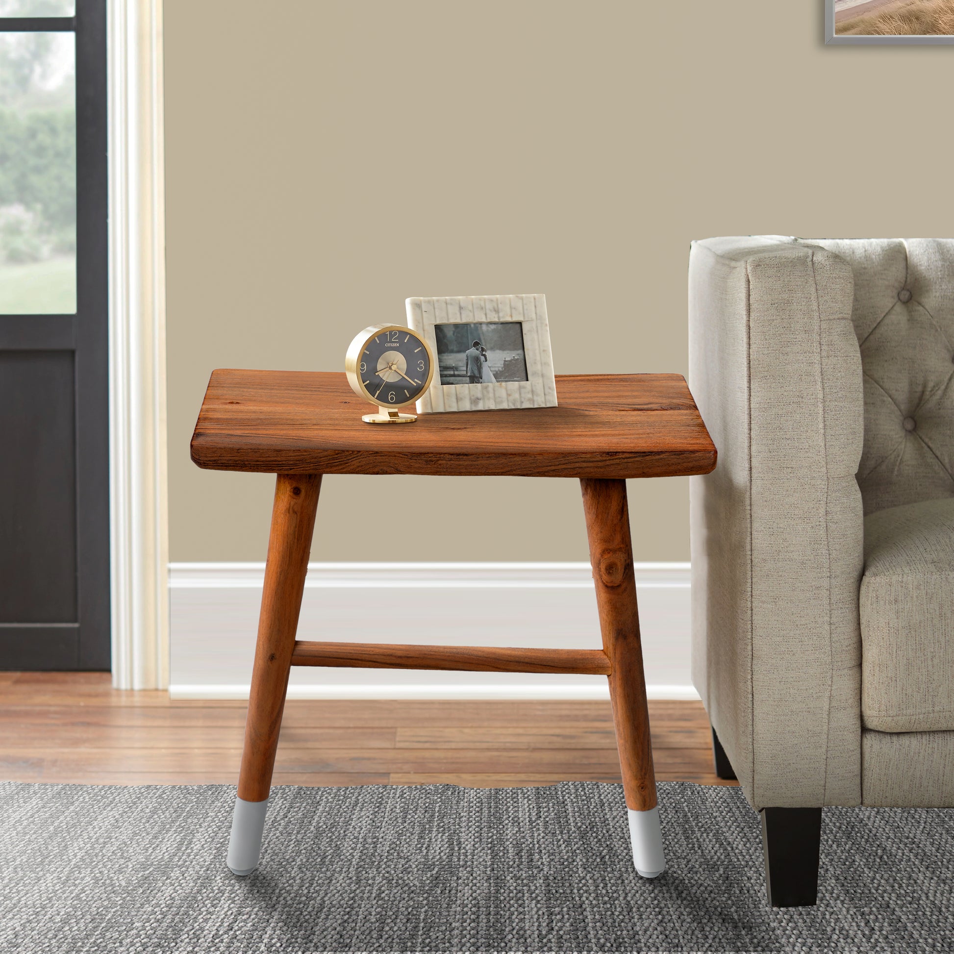 18 Inch Rectangular Acacia Wooden Side Table With Angled Legs, Warm Brown Brown Solid Wood