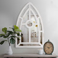 Arched Window Pane Wooden Wall Mirror With Trimmed Details, Silver Silver Mdf