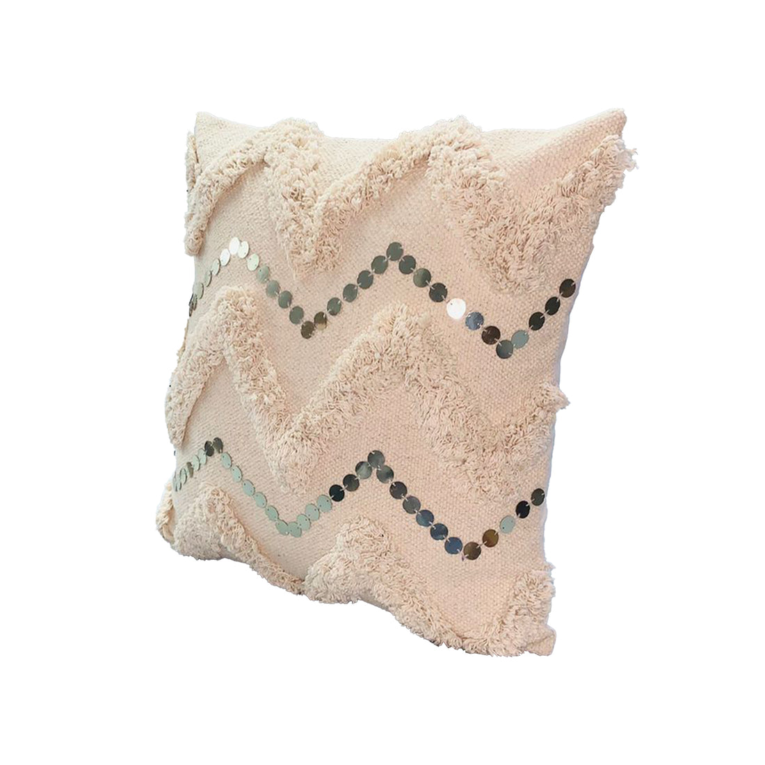 18 X 18 Square Cotton Accent Throw Pillow, Handcrafted Chevron Patchwork, Sequins, Blush Pink Pink Cotton