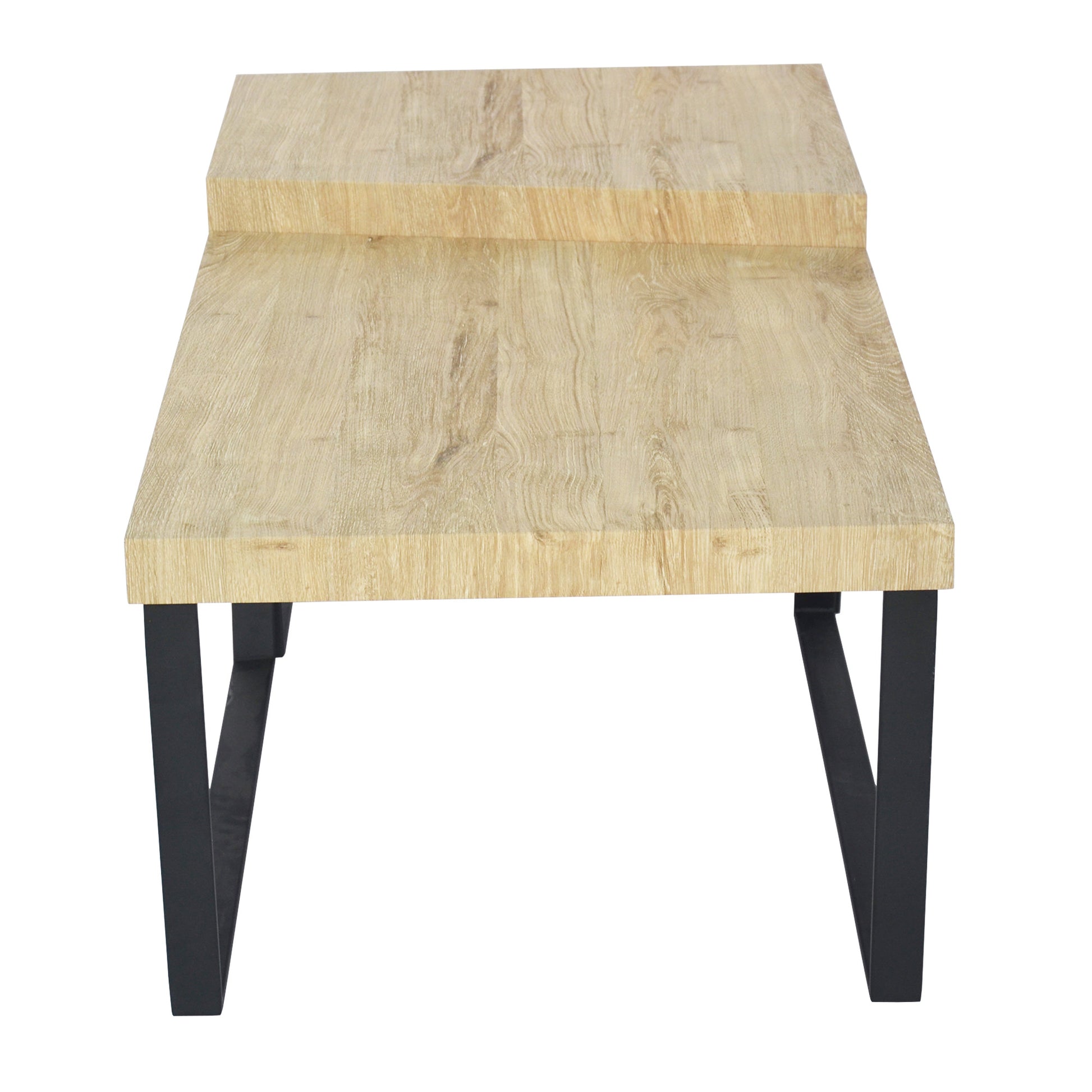 Rectangular Wooden Coffee Table With Metal Frame, Oak Brown And Black Brown Solid Wood