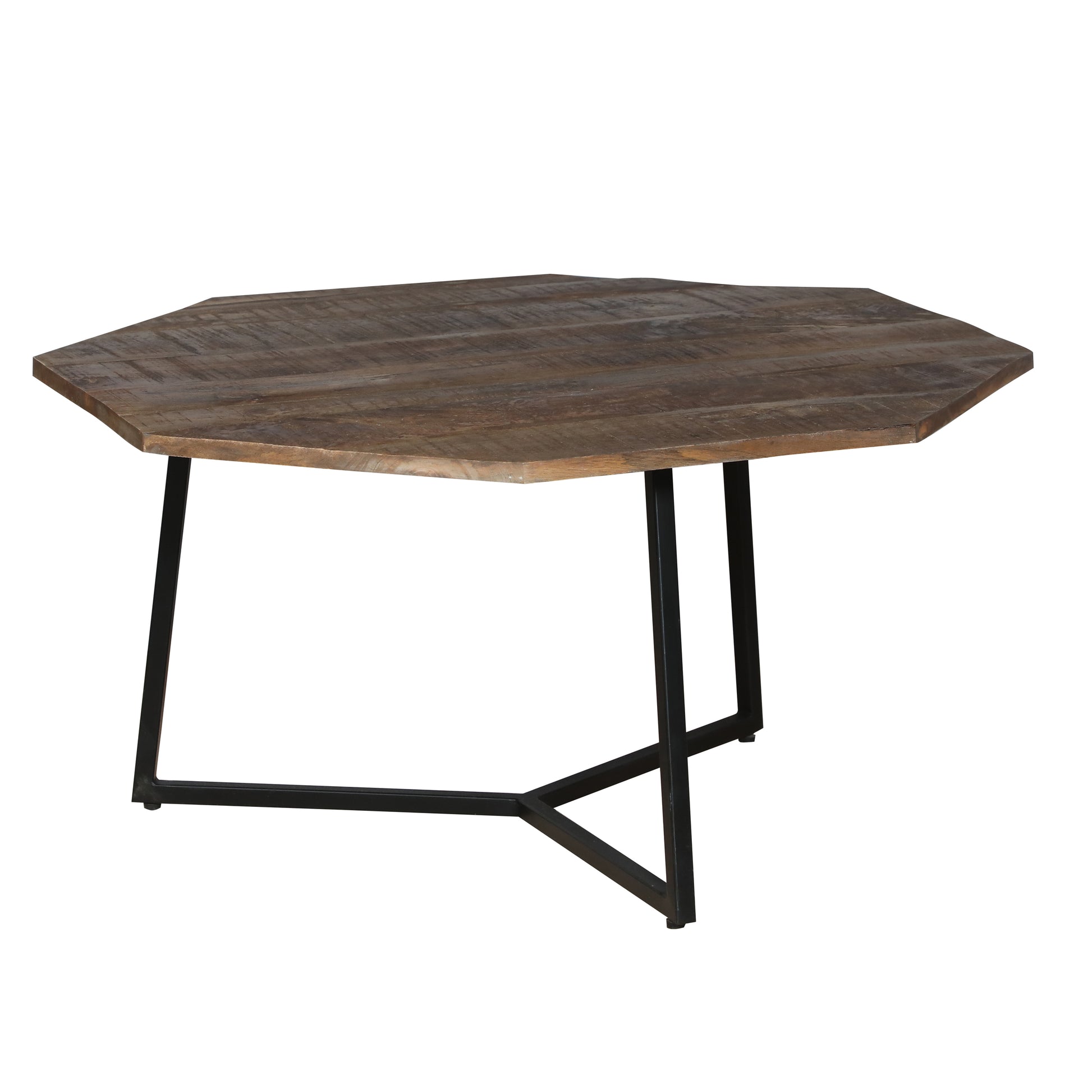 35, 28 Inch 2 Piece Nesting Coffee Table Set, Octagon Top, Mango Wood, Brown And Black Brown Solid Wood