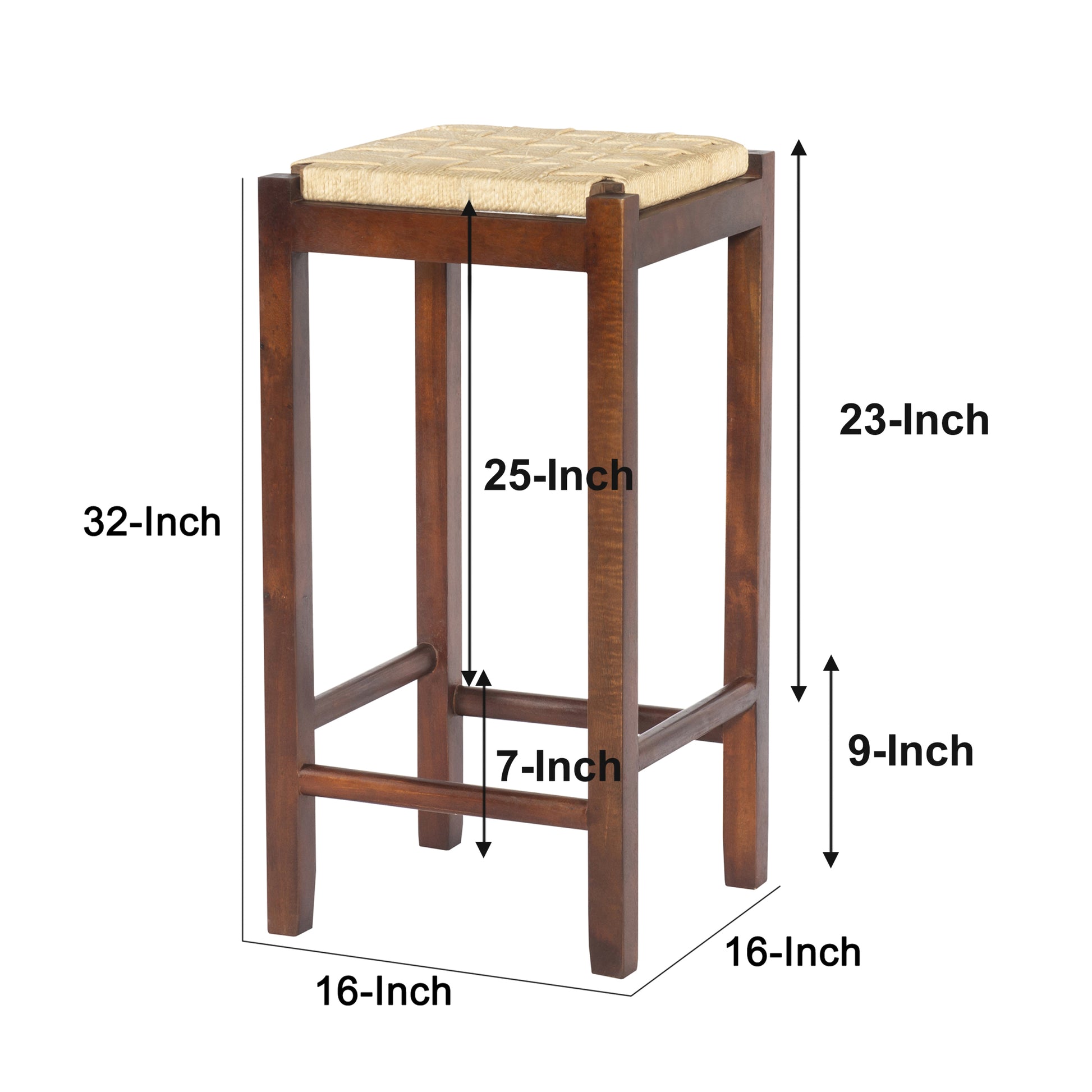 Mango Wood Barstool With Rope Weaved Seat, Brown Brown Solid Wood