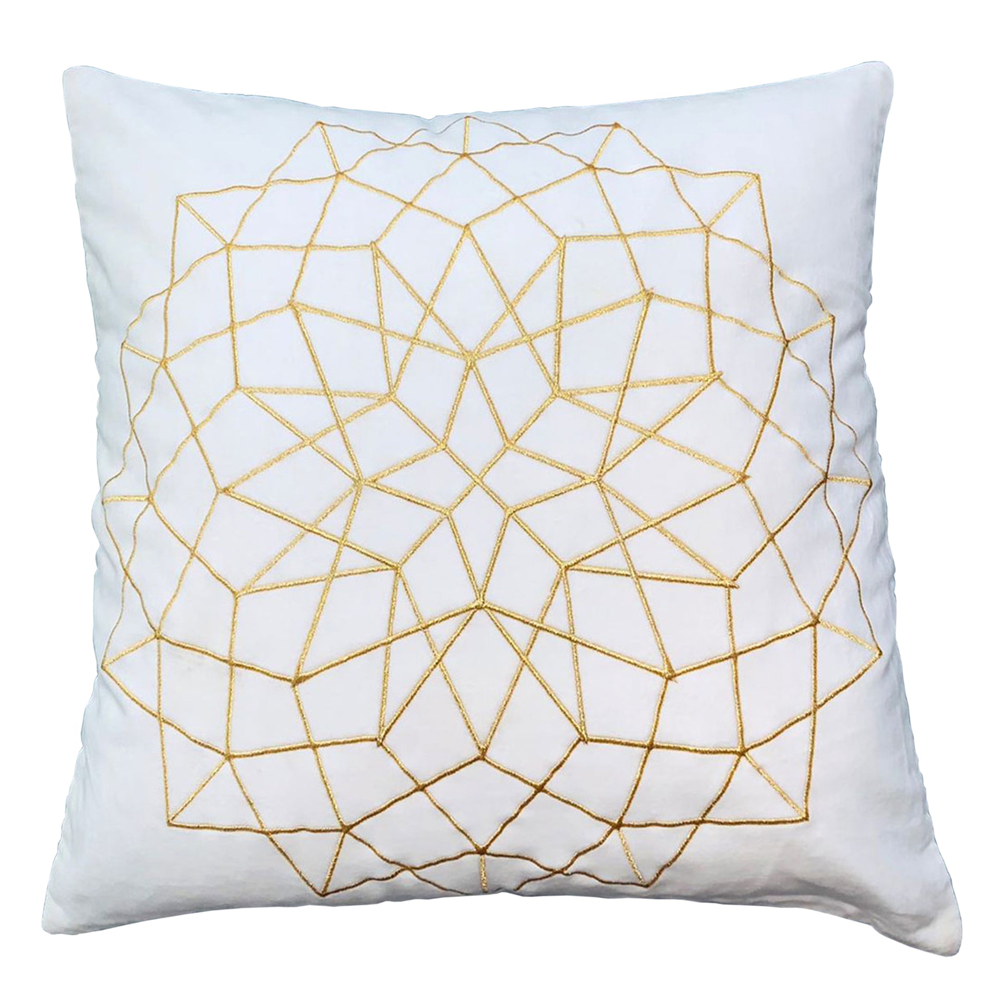 Hugo 20 X 20 Square Accent Throw Pillow, Embroidered Geometric Abstract Pattern, With Filler, White, Gold White Cotton