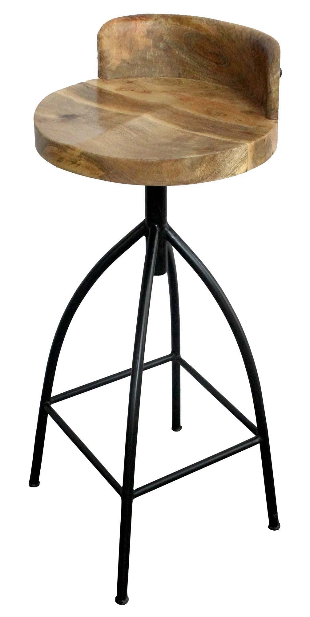 Industrial Style Adjustable Swivel Bar Stool With Backrest Brown Iron