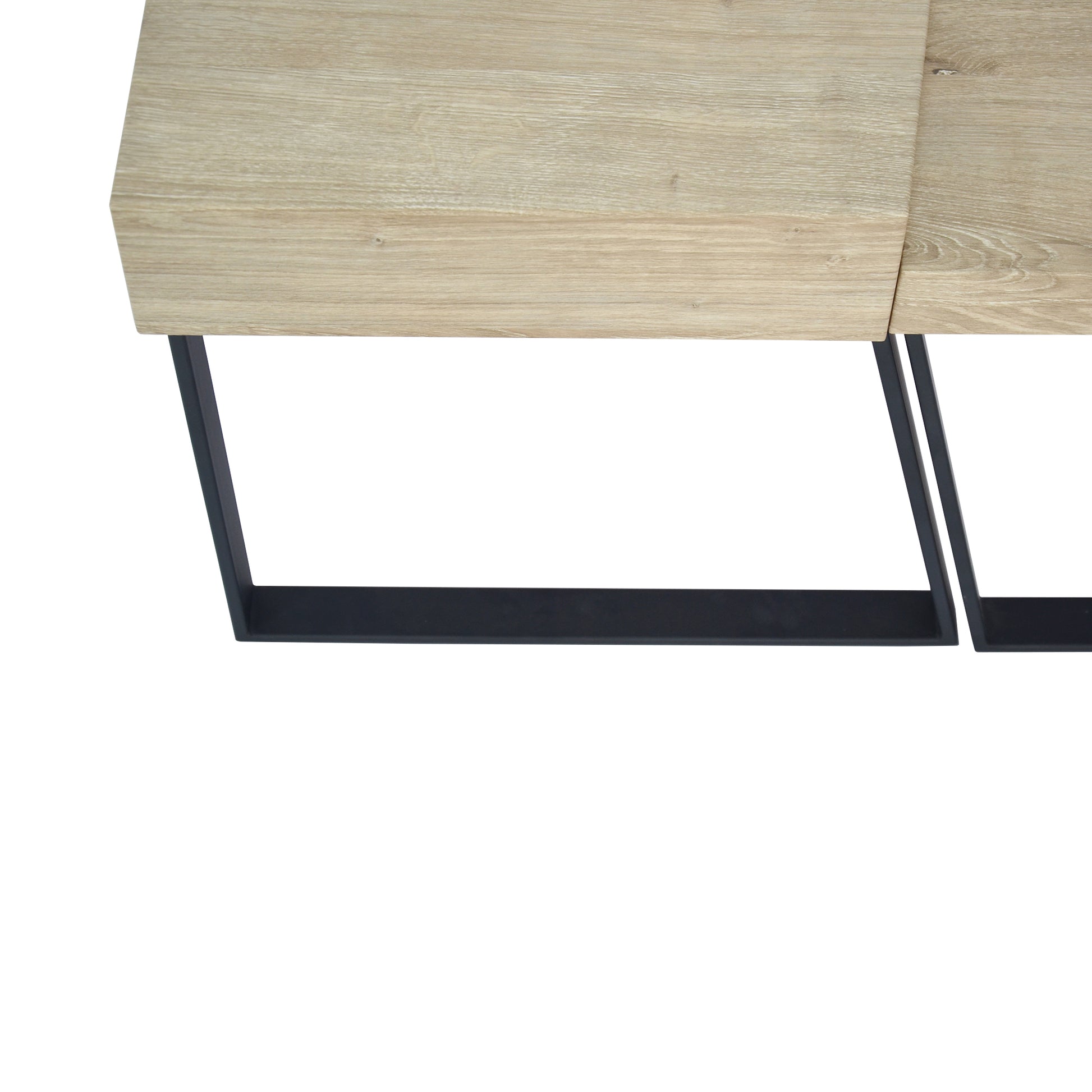 Rectangular Wooden Coffee Table With Metal Frame, Oak Brown And Black Brown Solid Wood