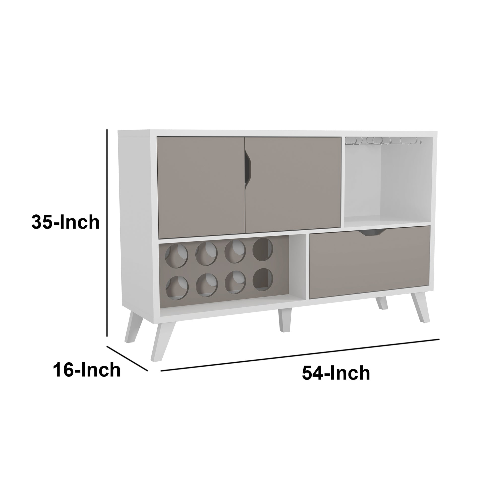 54 Inch 2 Door Wine Bar Cabinet Tv Entertainment Console, Wine Rack, 1 Drawer, White, Gray White Solid Wood