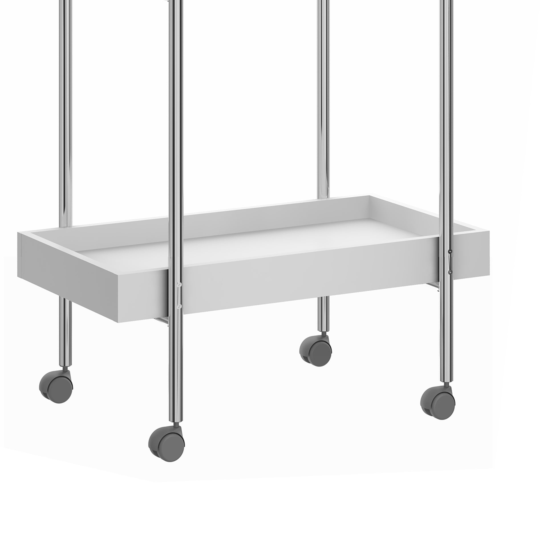 Storage Cart With 2 Tier Design And Metal Frame, White And Chrome White Metal