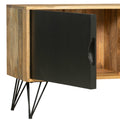 Tv Entertainment Unit With 2 Doors And Wooden Frame, Oak Brown And Black Brown Solid Wood