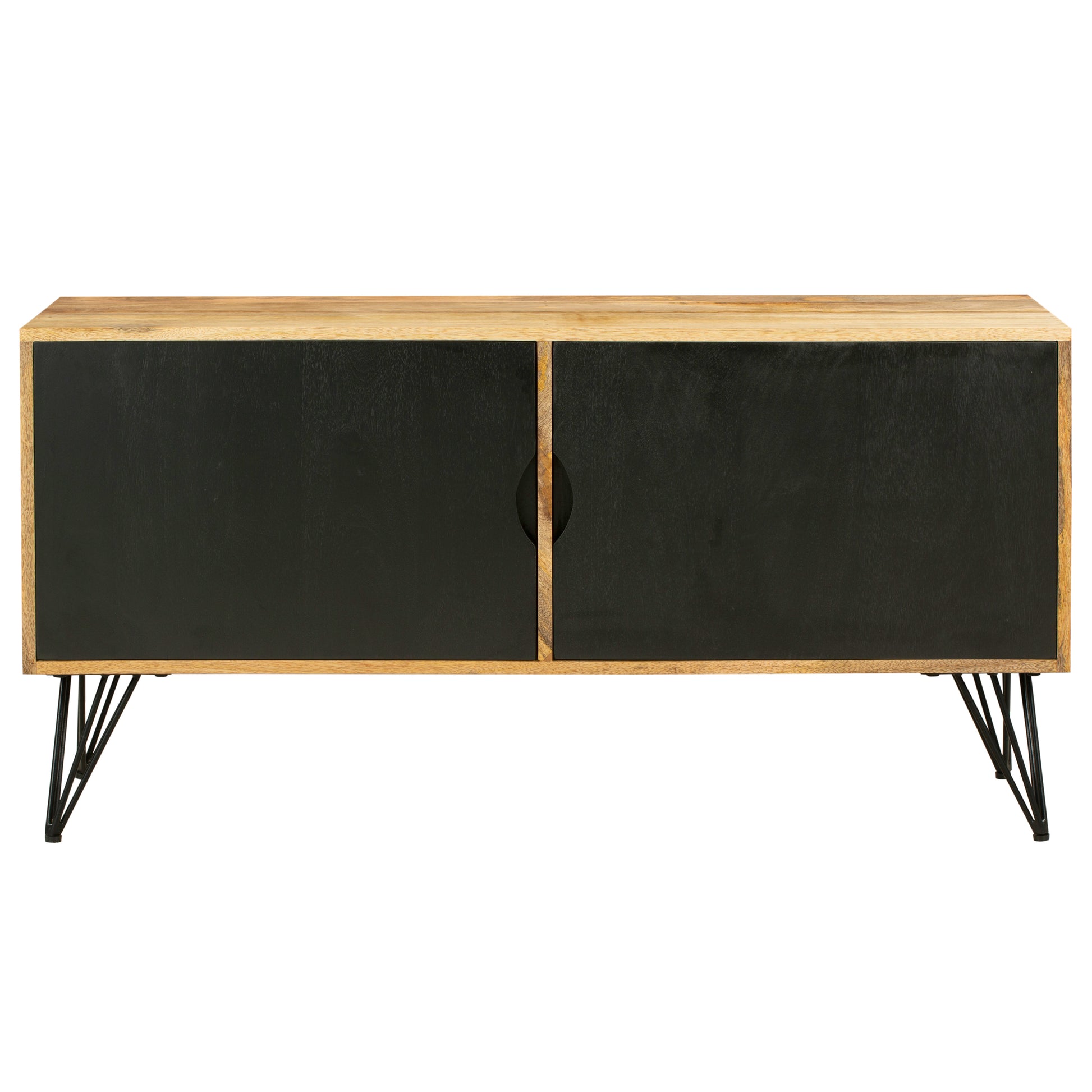 Tv Entertainment Unit With 2 Doors And Wooden Frame, Oak Brown And Black Brown Solid Wood