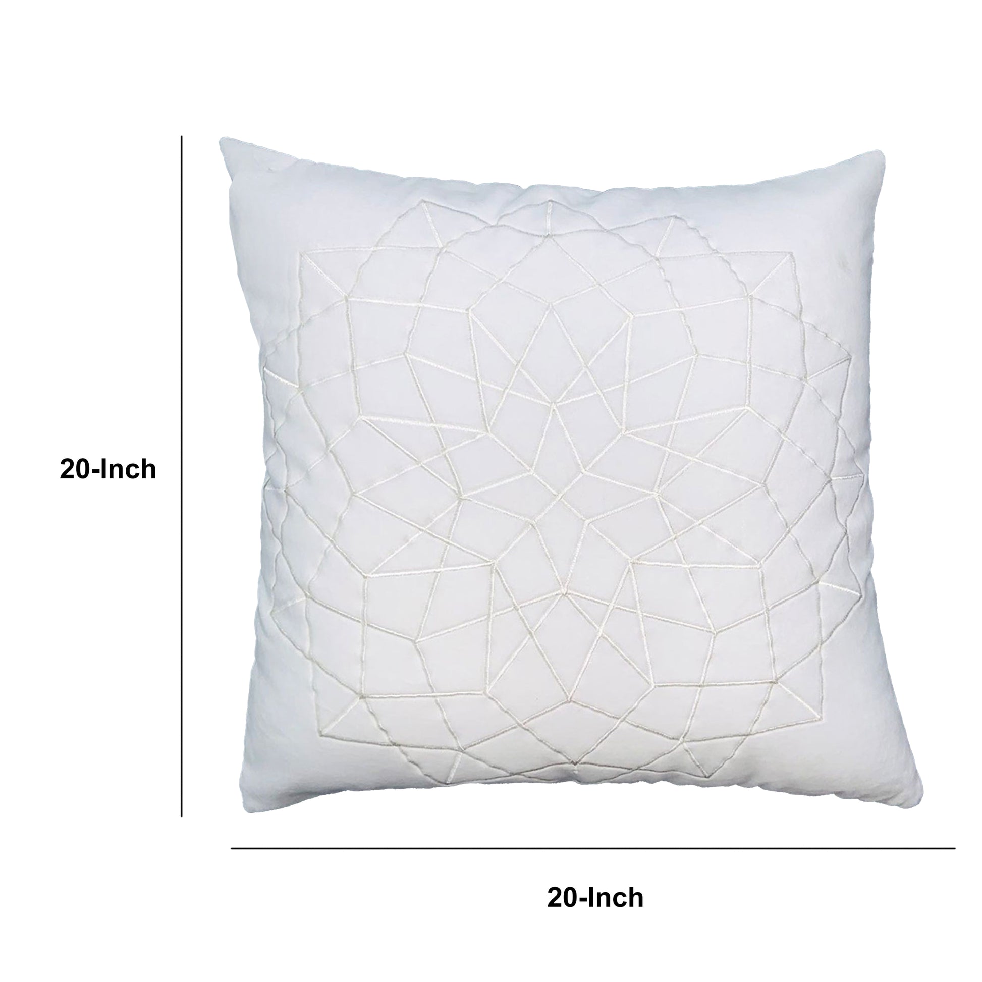 Hugo 20 X 20 Square Accent Throw Pillow, Embroidered Geometric Abstract Pattern, With Filler, White White Cotton