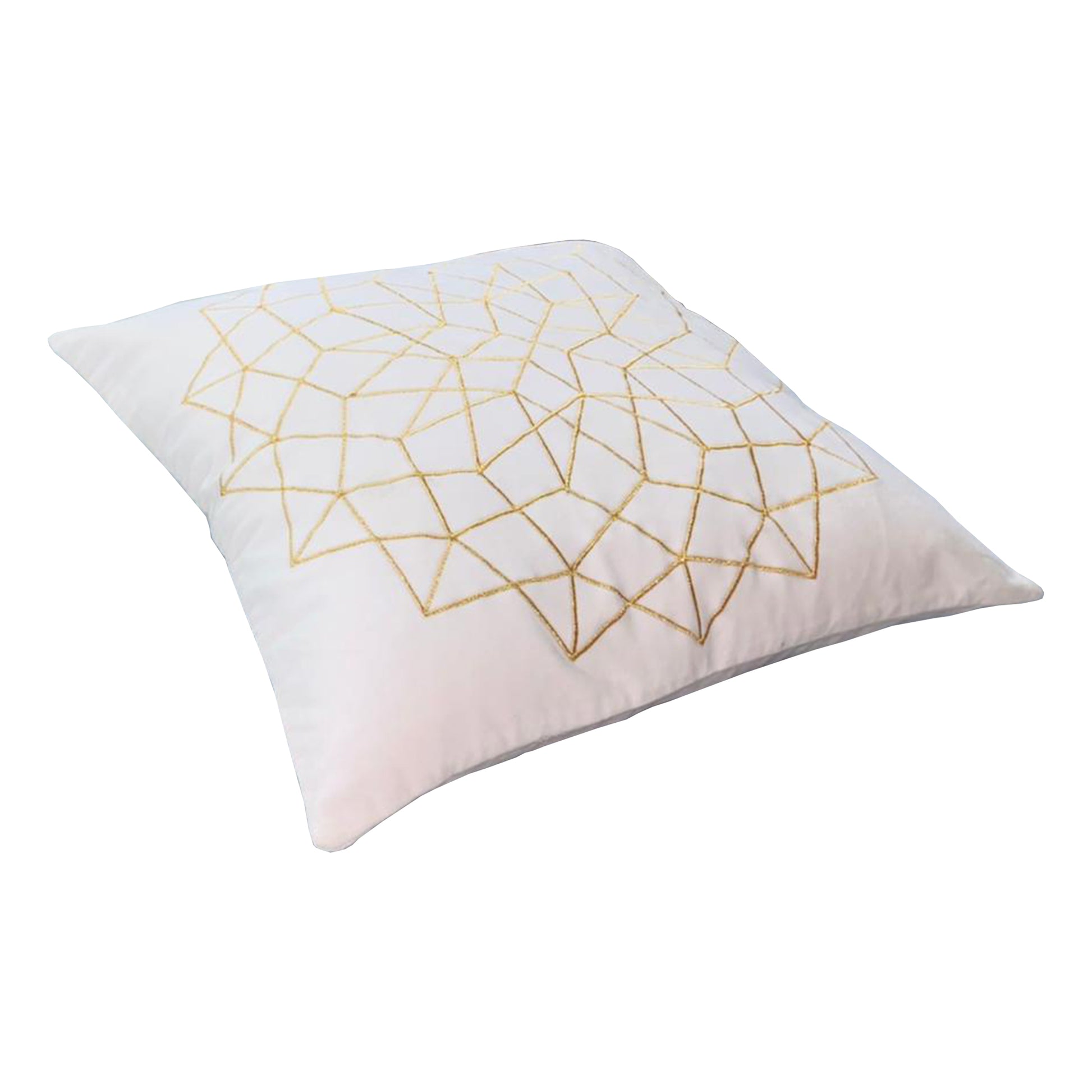 Hugo 20 X 20 Square Accent Throw Pillow, Embroidered Geometric Abstract Pattern, With Filler, White, Gold White Cotton