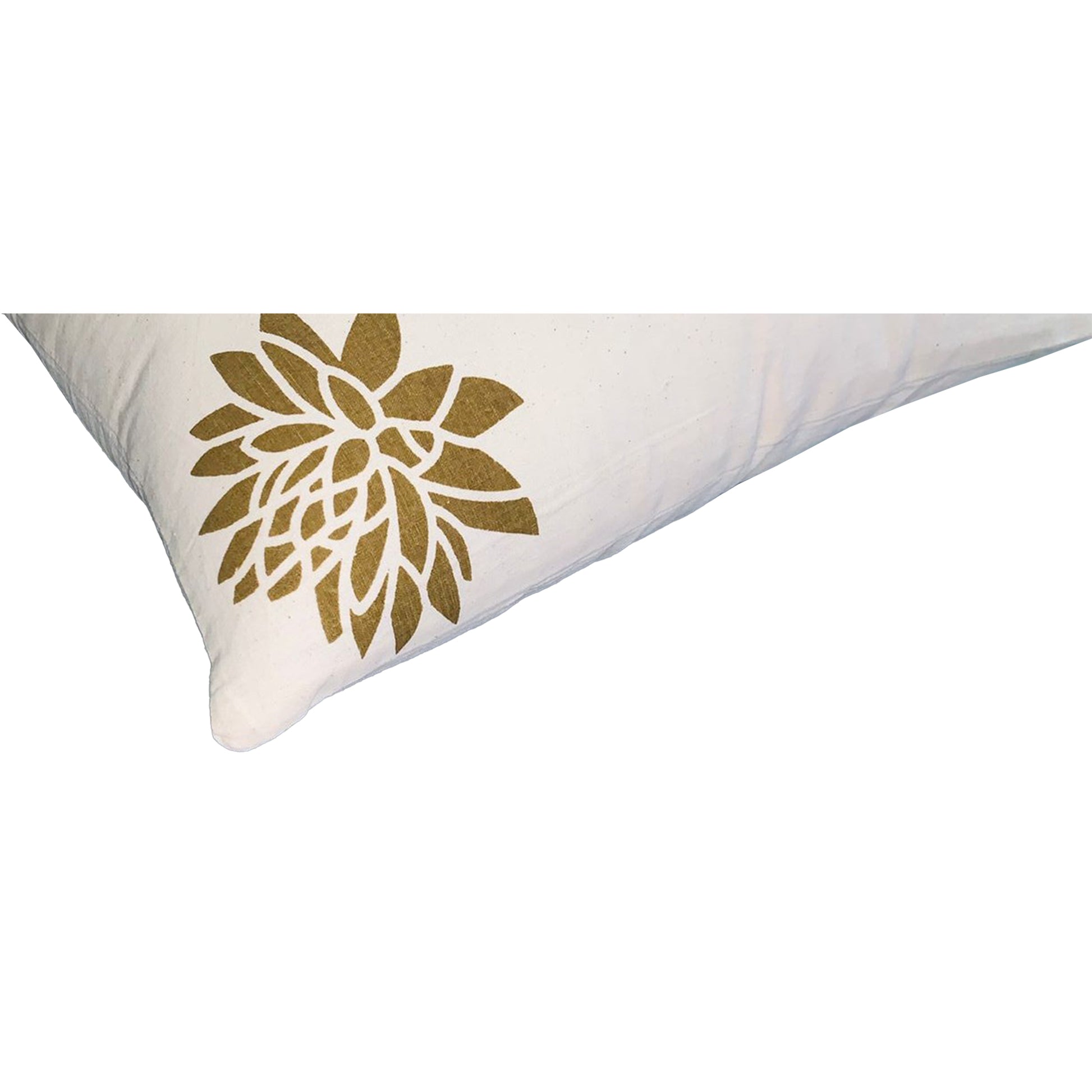 18 X 18 Square Accent Pillow, Soft Cotton Cover, Printed Lotus Flower, Polyester Filler, Gold, White White Cotton