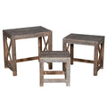 3 Piece Handcrafted Farmhouse Mango Wood Nesting Tables, Crossed Panels, Rustic Brown Brown Solid Wood