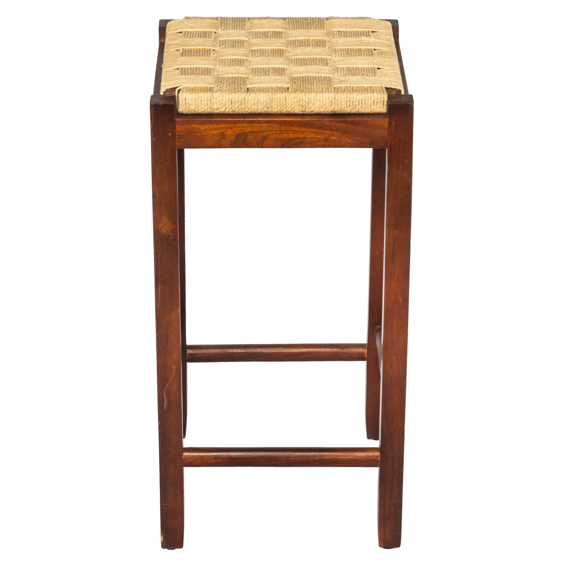 Mango Wood Barstool With Rope Weaved Seat, Brown Brown Solid Wood