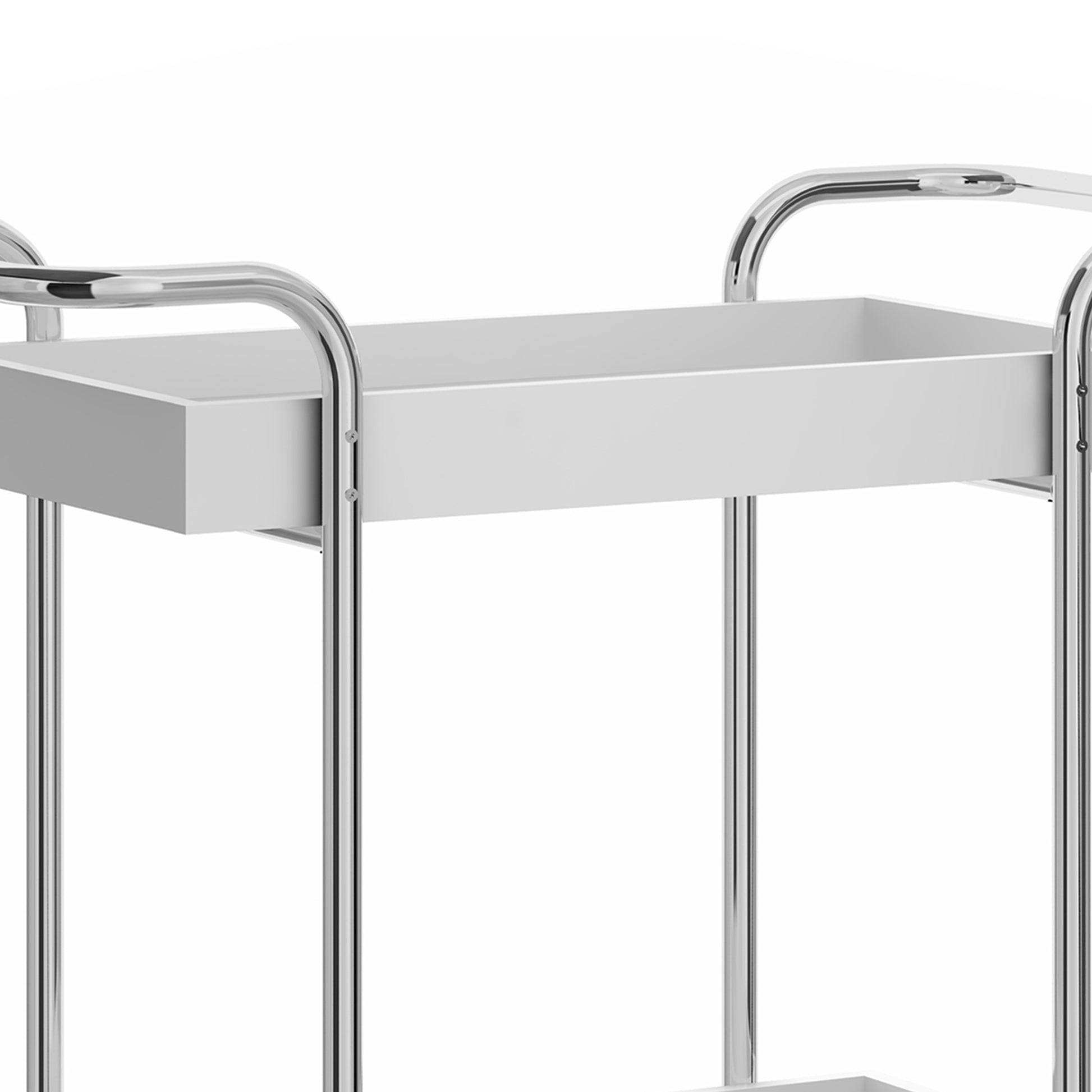 Storage Cart With 2 Tier Design And Metal Frame, White And Chrome White Metal