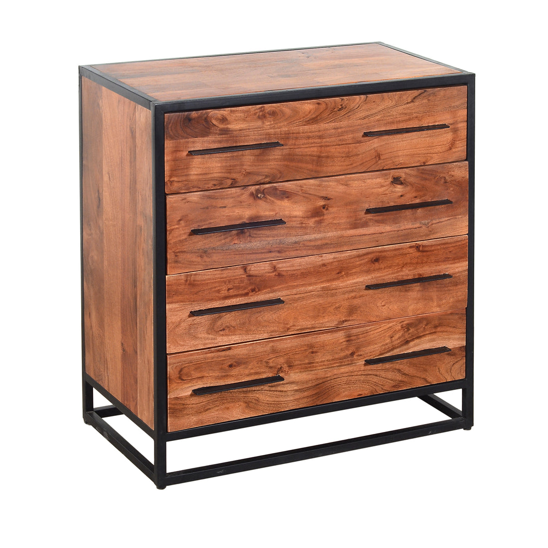 Handmade Dresser With Grain Details And 4 Drawers, Brown And Black Brown Solid Wood