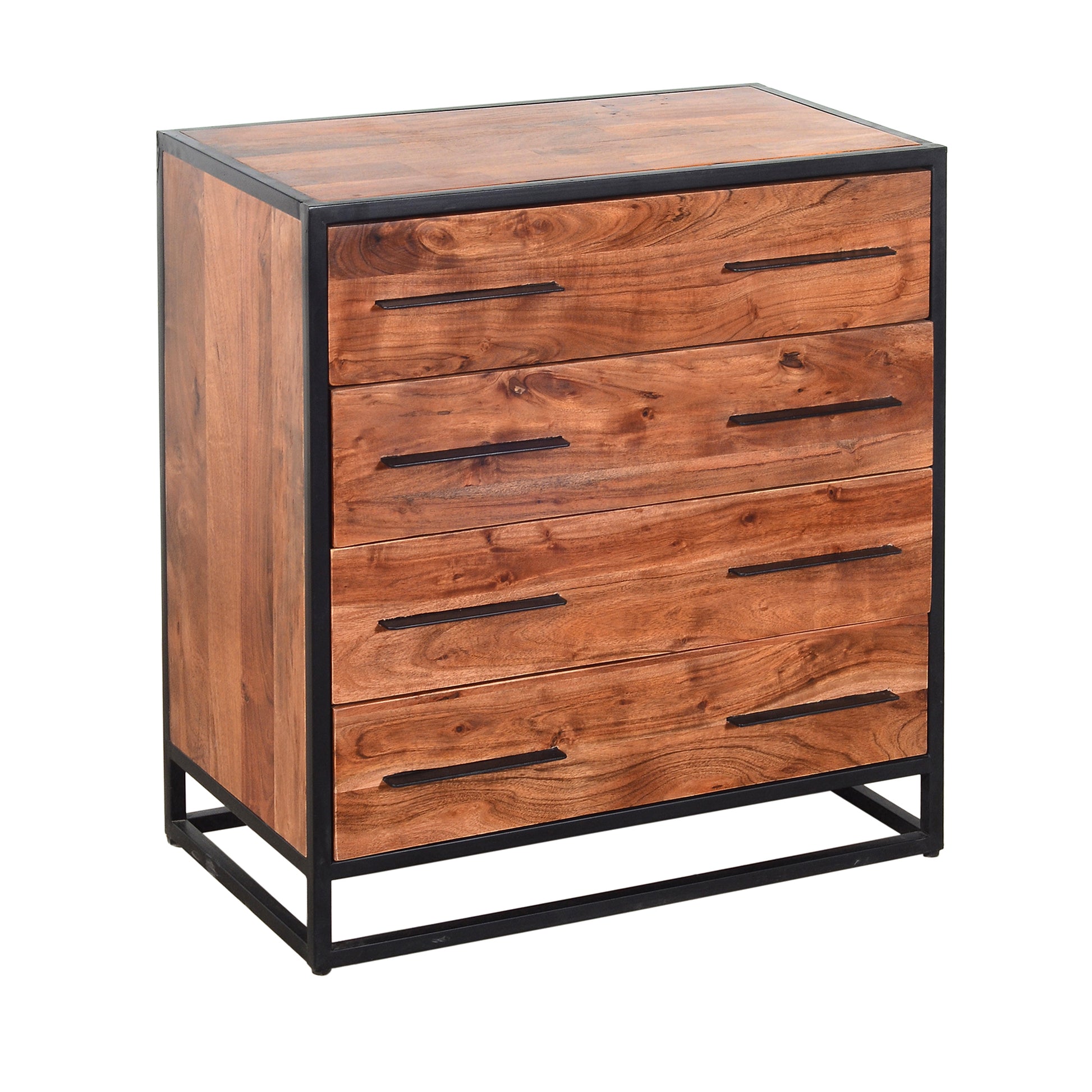 Handmade Dresser With Grain Details And 4 Drawers, Brown And Black Brown Solid Wood