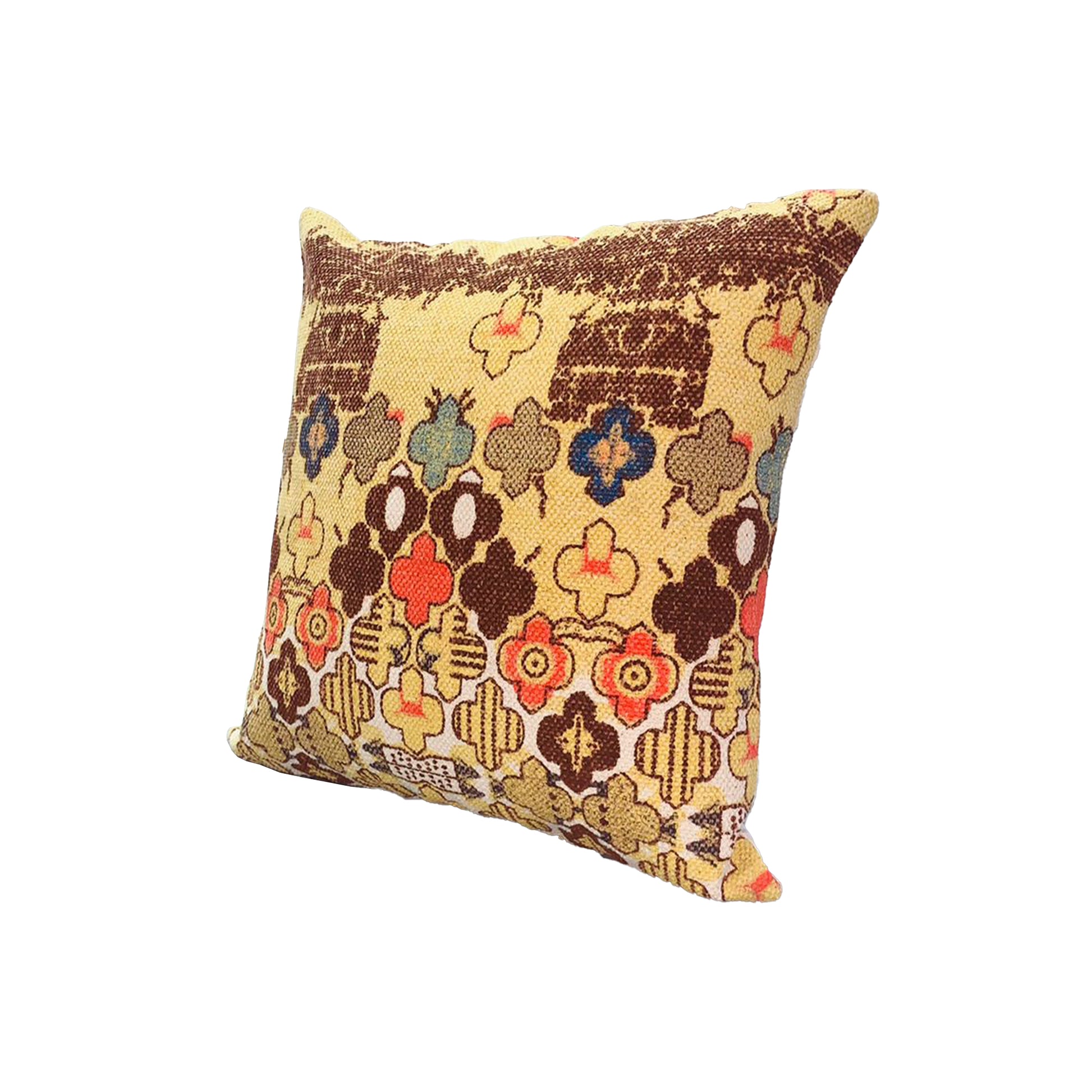 18 X 18 Square Accent Pillow, Printed Unique Quatrefoil Design, Polyester Filler, Brown, Orange, Yellow Multicolor Cotton