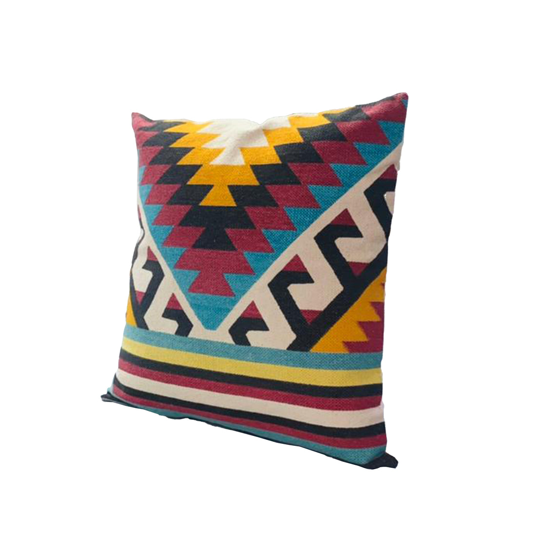 24 X 24 Square Cotton Accent Throw Pillow, Geometric Aztec Tribal Pattern, Multicolor Multicolor Cotton