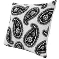 20 X 20 Square Accent Throw Pillow, Paisley Print, With Filler, Black, White White Cotton