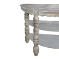 Half Moon Shaped Wooden Console Table With 2 Shelves And Turned Legs, Gray Gray Solid Wood