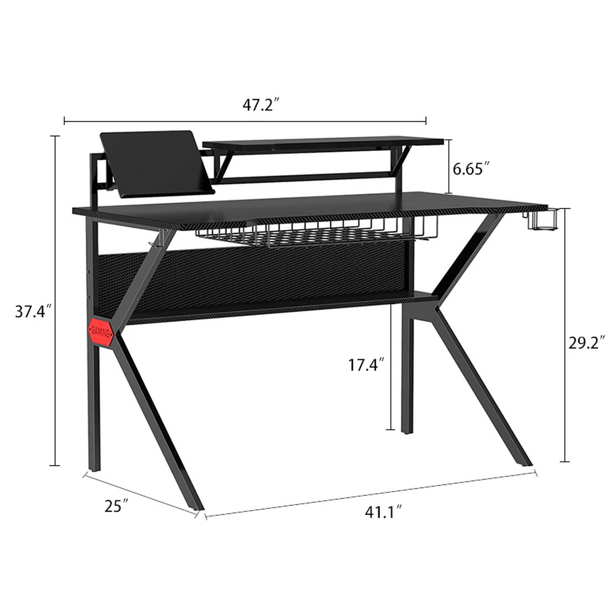 Pvc Coated Ergonomic Metal Frame Gaming Desk With K Shape Legs, Black Black Solid Wood