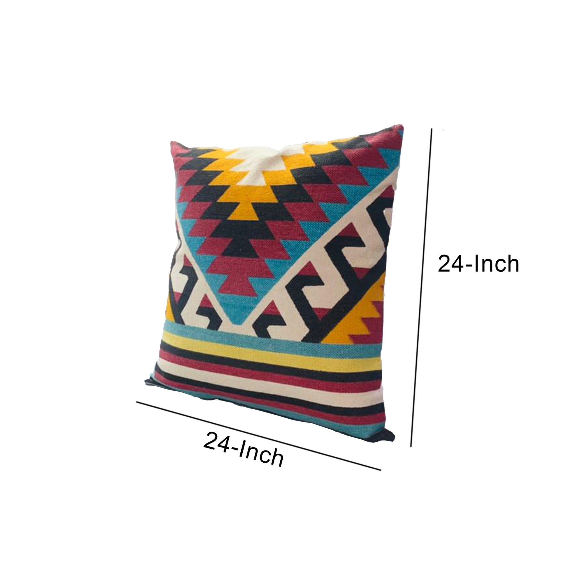 24 X 24 Square Cotton Accent Throw Pillow, Geometric Aztec Tribal Pattern, Multicolor Multicolor Cotton