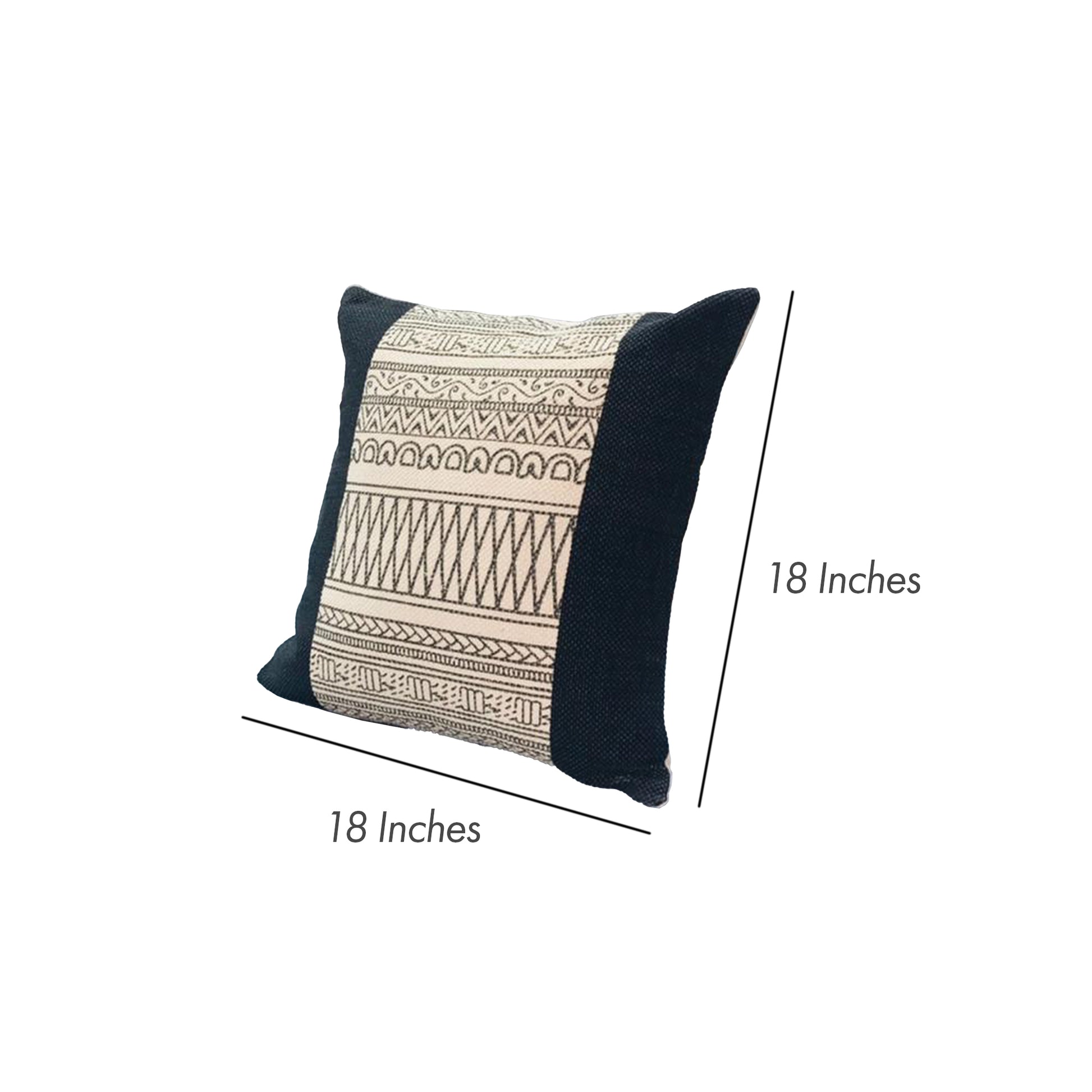 18 X 18 Square Cotton Accent Throw Pillow, Aztec Inspired Linework Pattern, Off White, Black Black Cotton