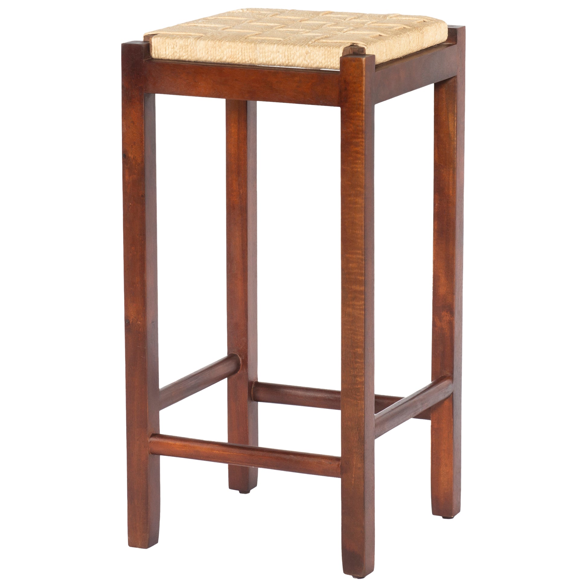 Mango Wood Barstool With Rope Weaved Seat, Brown Brown Solid Wood