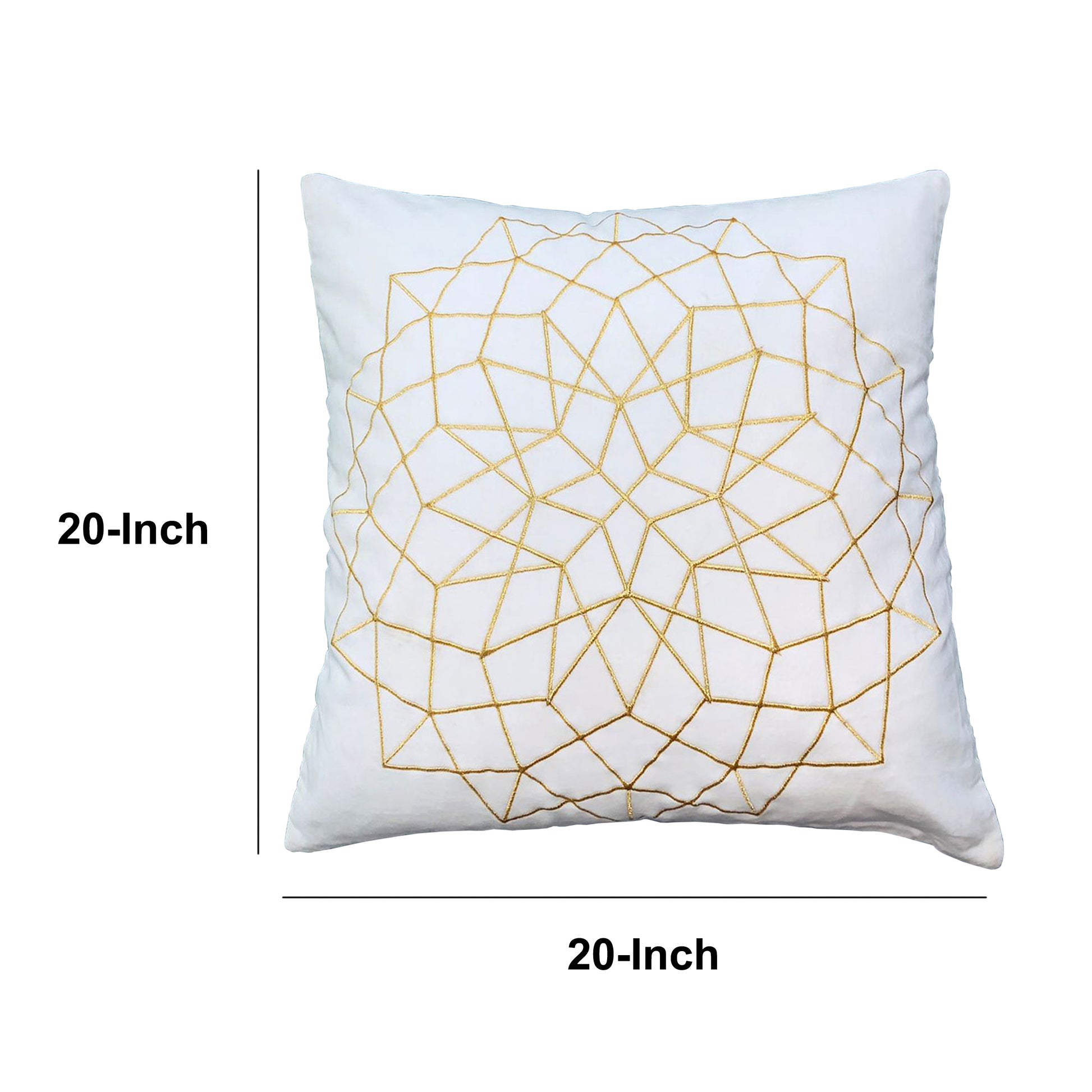 Hugo 20 X 20 Square Accent Throw Pillow, Embroidered Geometric Abstract Pattern, With Filler, White, Gold White Cotton