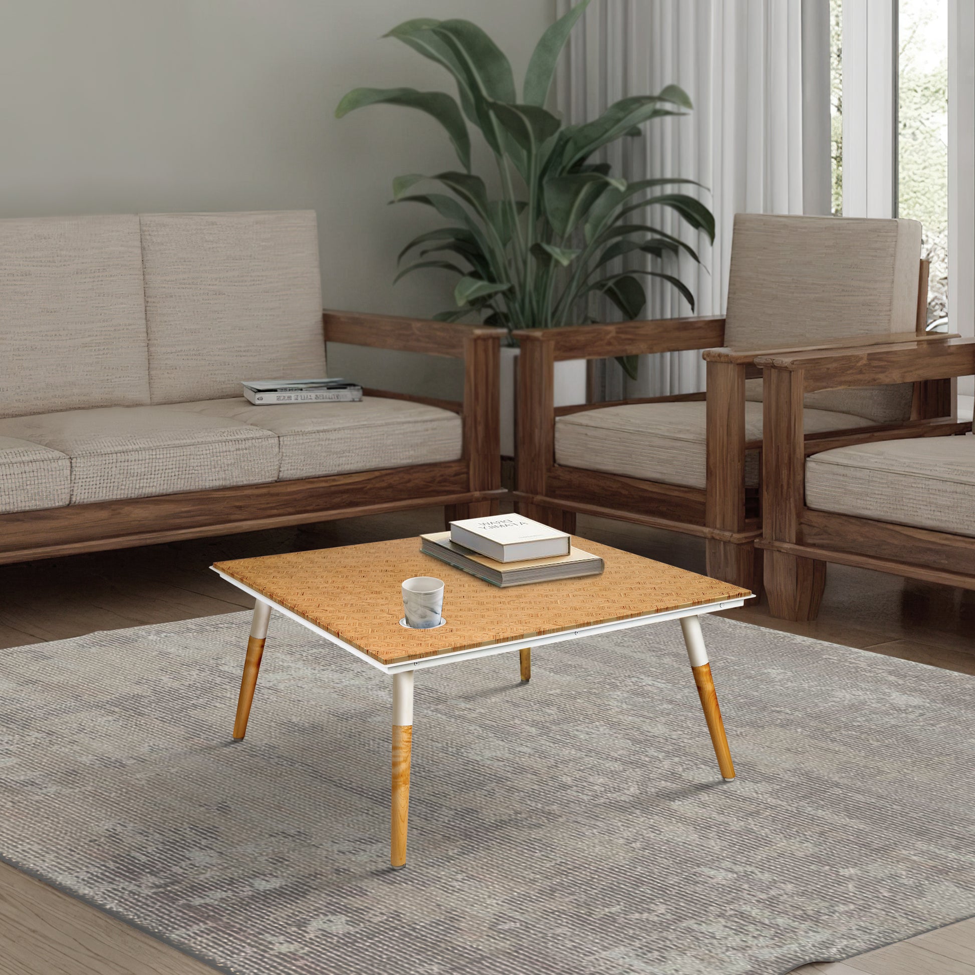 Paige 31 Inch Illusion Rectangular Wooden Coffee Table, Wood Brown, White Brown Solid Wood