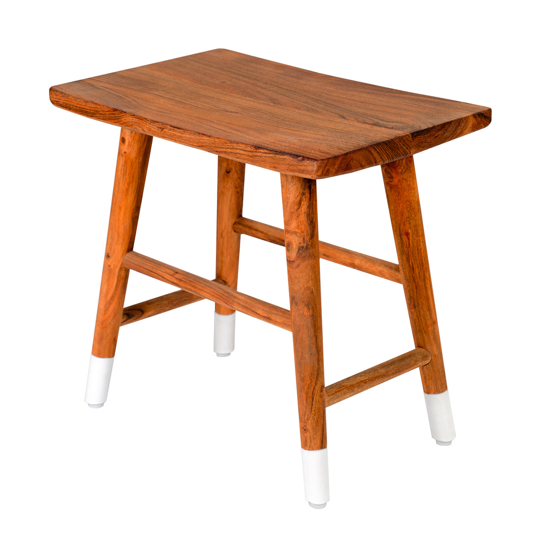18 Inch Rectangular Acacia Wooden Side Table With Angled Legs, Warm Brown Brown Solid Wood