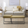 Rectangular Wooden Coffee Table With Metal Frame, Oak Brown And Black Brown Solid Wood