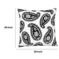 20 X 20 Square Accent Throw Pillow, Paisley Print, With Filler, Black, White White Cotton