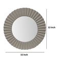 32 Inch Round Beveled Floating Wall Mirror With Corrugated Design Wooden Frame, Gray Gray Solid Wood