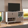 54 Inch 2 Door Wine Bar Cabinet Tv Entertainment Console, Wine Rack, 1 Drawer, White, Gray White Solid Wood