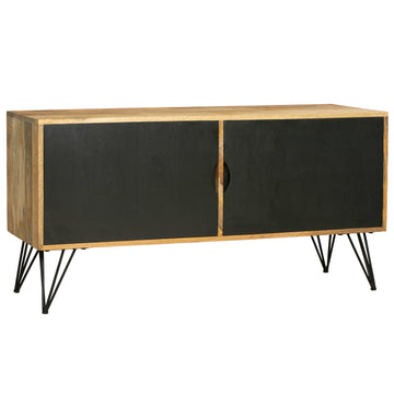 Tv Entertainment Unit With 2 Doors And Wooden Frame, Oak Brown And Black Brown Solid Wood