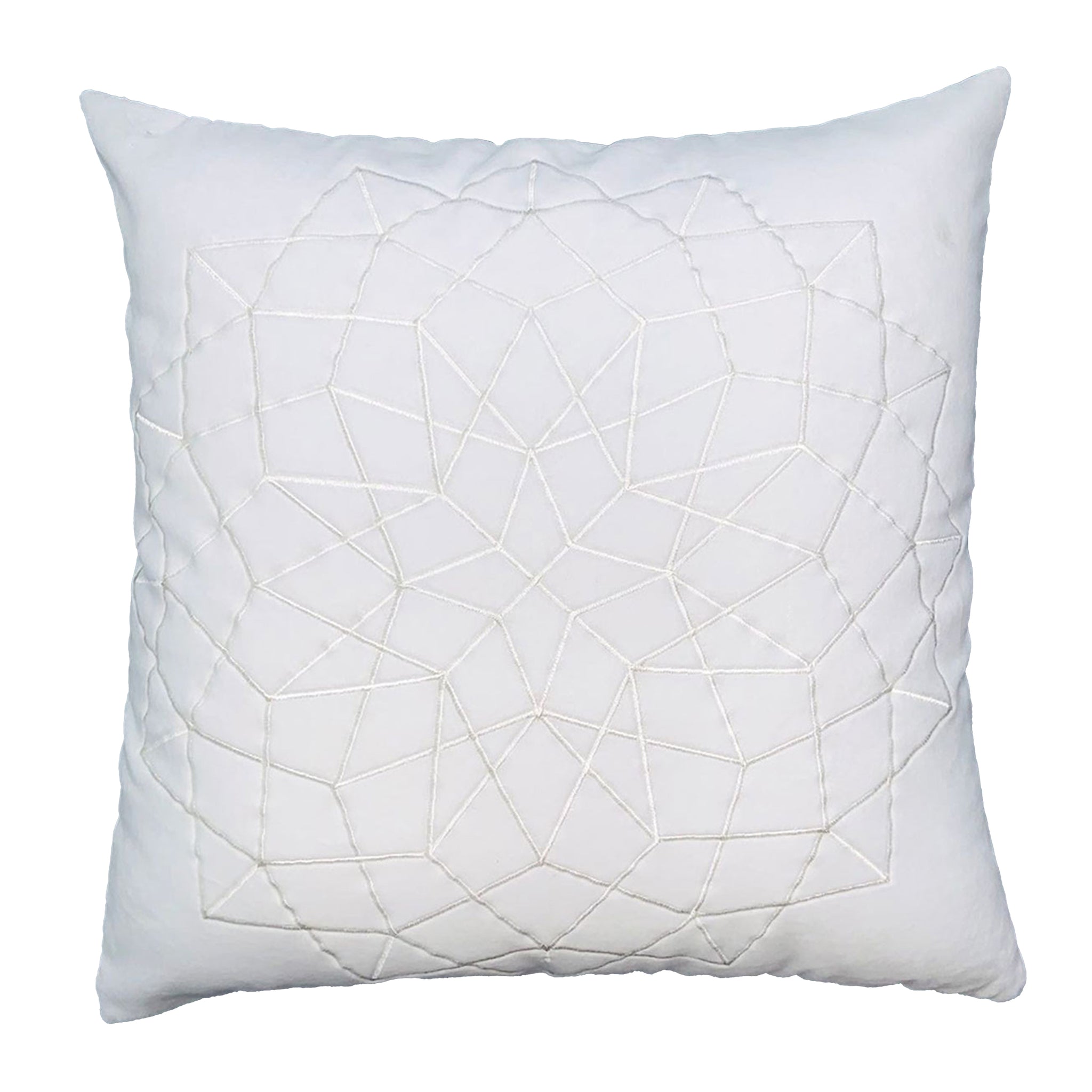 Hugo 20 X 20 Square Accent Throw Pillow, Embroidered Geometric Abstract Pattern, With Filler, White White Cotton