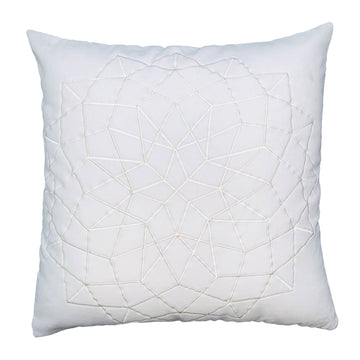 Hugo 20 X 20 Square Accent Throw Pillow, Embroidered Geometric Abstract Pattern, With Filler, White White Cotton