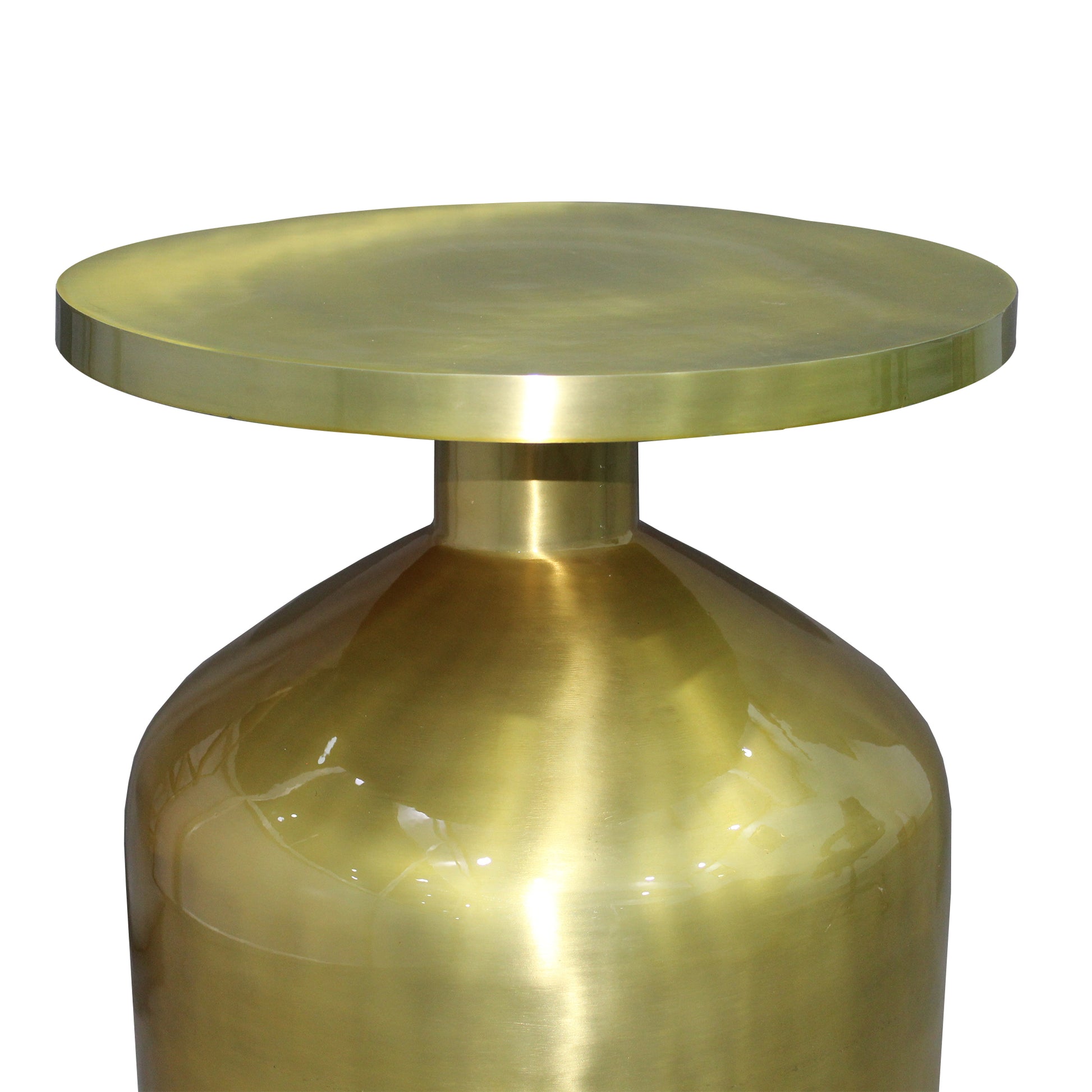 24 Inch Metal Frame End Table With Round Top And Bottle Shape Base, Gold Gold Metal