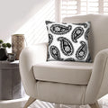 20 X 20 Square Accent Throw Pillow, Paisley Print, With Filler, Black, White White Cotton