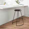 26 Inch Modern Counter Height Stool, Genuine Leather Upholstery, Metal Frame, Baseball Stitching, Black Black Iron