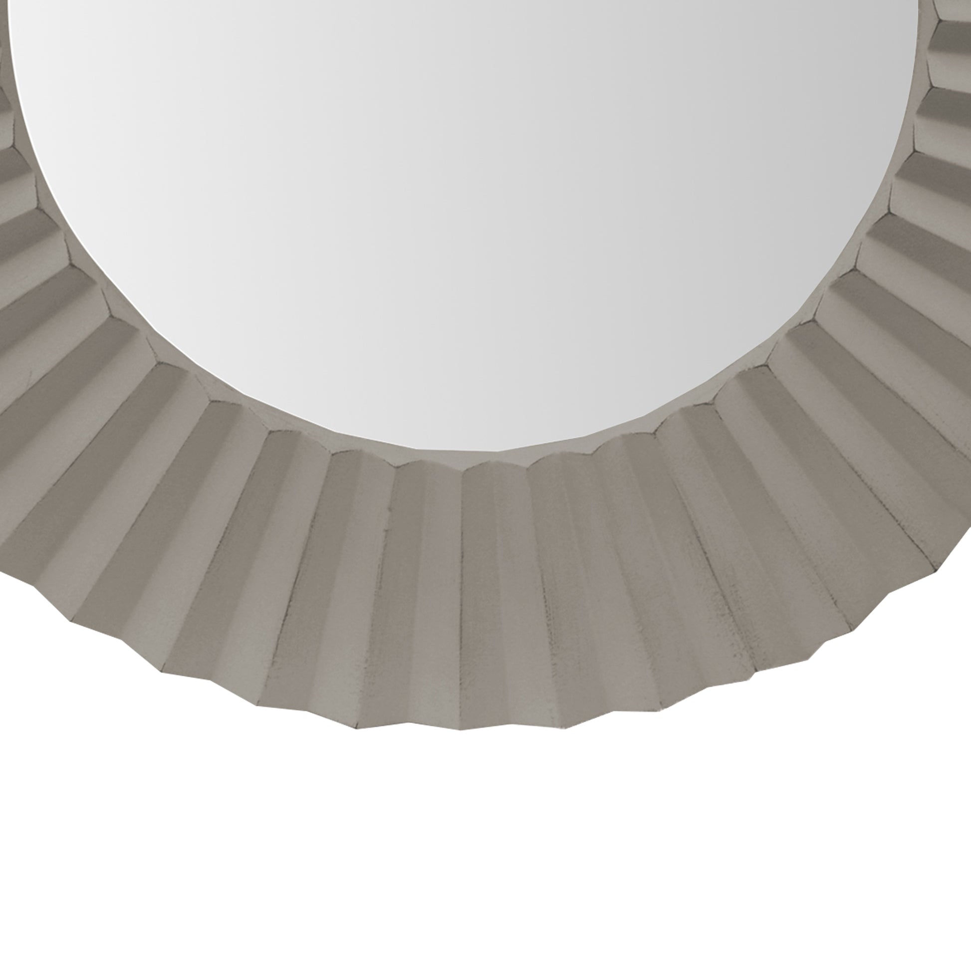 32 Inch Round Beveled Floating Wall Mirror With Corrugated Design Wooden Frame, Gray Gray Solid Wood