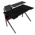 Pvc Coated Ergonomic Metal Frame Gaming Desk With K Shape Legs, Black Black Solid Wood