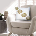 18 X 18 Square Accent Pillow, Soft Cotton Cover, Printed Lotus Flower, Polyester Filler, Gold, White White Cotton