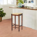 Mango Wood Barstool With Rope Weaved Seat, Brown Brown Solid Wood