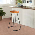 32 Inch Modern Bar Stool, Genuine Leather Seat, Metal Frame, Button Tufted, Tan Brown, Black Brown Iron