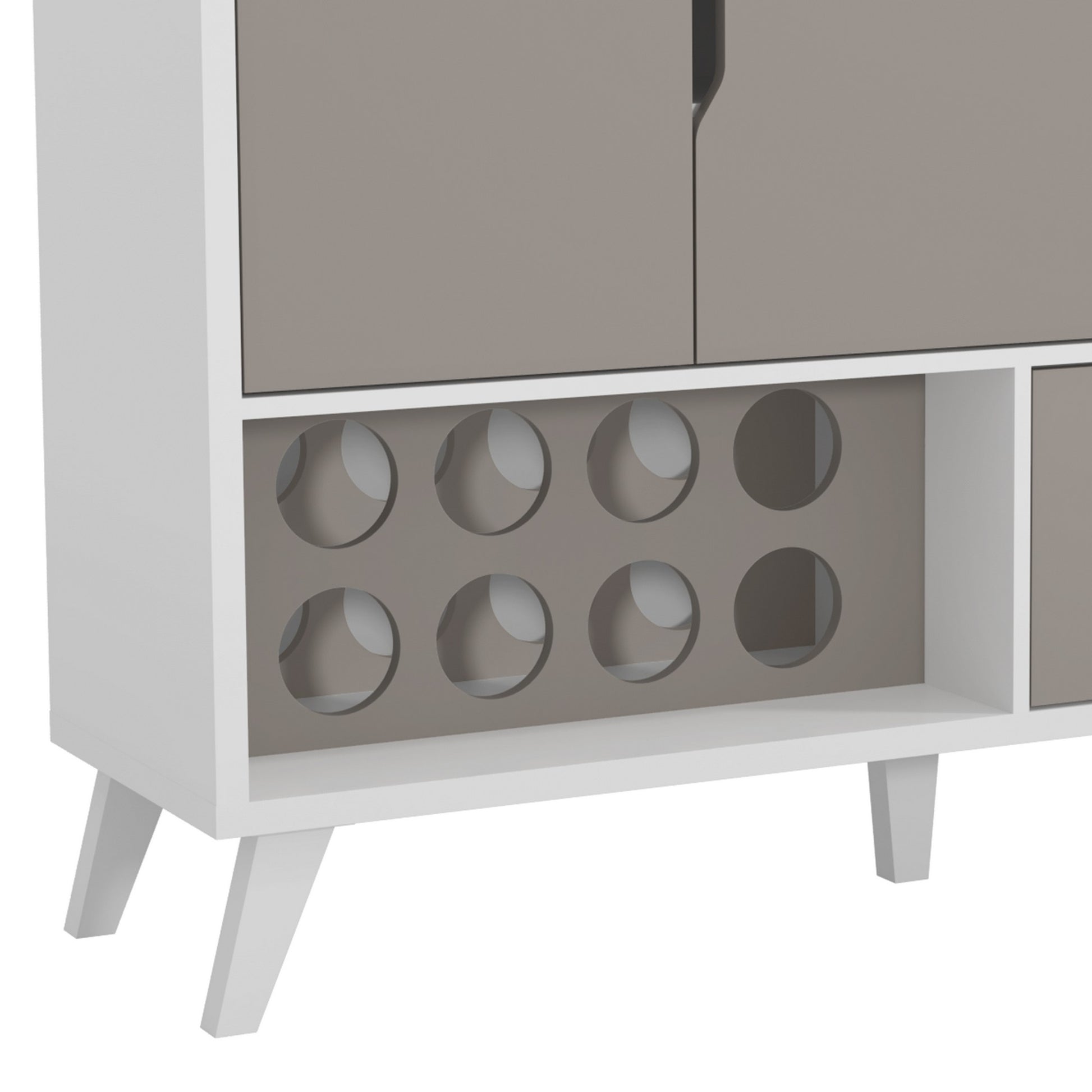 54 Inch 2 Door Wine Bar Cabinet Tv Entertainment Console, Wine Rack, 1 Drawer, White, Gray White Solid Wood